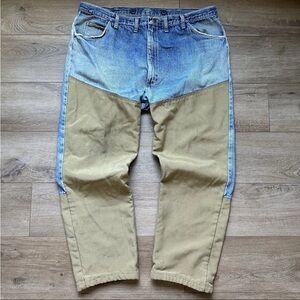 Wrangler Rugged Wear Jeans Mens 43x30 Workwear Utility Made In USA Baggy TwoTone